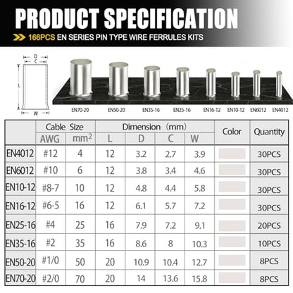mankk 166PCS Wire Ferrules Kit,Silver Plated Copper Crimp Terminal - color: 166PCS