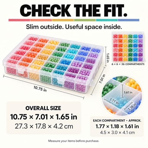 36-Grid Bead and Tackle Box Organizer, Adjustable Dividers, 3 Pack - color: Clear-3pack-108 Grids