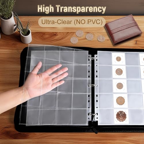 BYSTER Coin Collection Book, 30 Pack 600 Pockets Coin Sleeves, Faux Leather Coin Collection Holder Album, Coin Collection Organizer Storage Box Case (Coin Flips Not Included), Black - color: Black