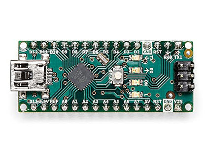Arduino Nano [A000005] - Compact ATmega328P Microcontroller with 22 Digital I/O Pins, 8 Analog Inputs, USB Connectivity, and Arduino IDE Compatibility for Prototyping and DIY Projects