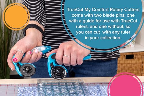 TrueCut My Comfort Rotary Cutter - 45mm Ergonomic Wheel Cutter for Fabric, Quilting, Sewing, Crafting - Left or Right-Handed - Track-and-Guide Ruler - Quilting and Sewing Supplies