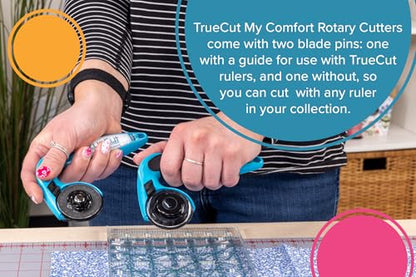 TrueCut My Comfort Rotary Cutter - 45mm Ergonomic Wheel Cutter for Fabric, Quilting, Sewing, Crafting - Left or Right-Handed - Track-and-Guide Ruler - Quilting and Sewing Supplies