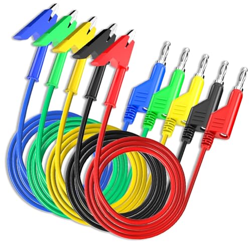 5PCS Multimeter Test Leads, 4mm Stackable Banana Plug to Crocodile Alligator Clips Flexible Silicone Cable Wire 3.3ft/1m for Electrical Testing - size: Banana Plug to Alligator Clip