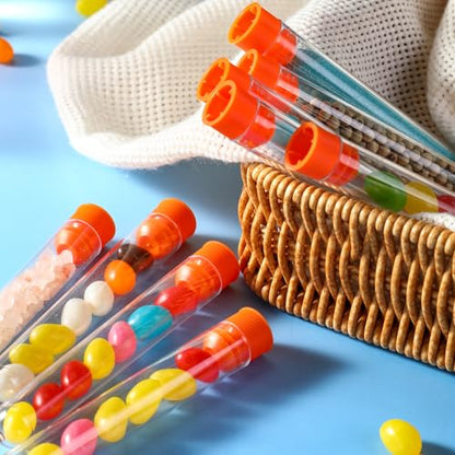 Relaxweex 100 Pcs Clear Plastic Test Tubes 16x100mm Lab Vials Caps,Orange - color: Orange