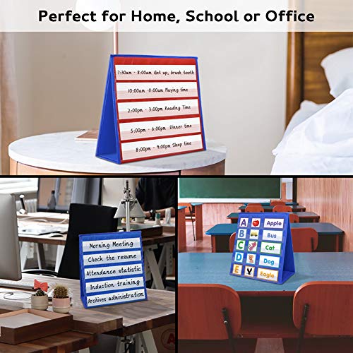 Tabletop Desktop Pocket Chart, Double-Sided and Self-Standing Mini Pocket Chart Stand for Individual or Small Group，Blue and Red (13"X 12") - color: 13"x12"
