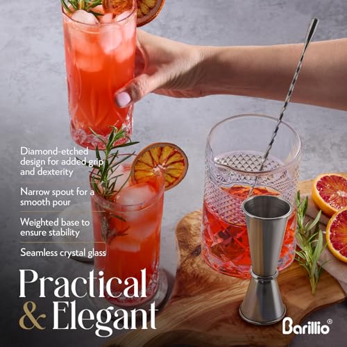 Barillio 24 Oz Crystal Cocktail Mixing Glass with Bamboo Stand & Bar Tools | Seamless Lead-Free Crystal, Weighted Base Stirring Pitcher | Including Muddler, Mixing Spoon, Jigger and Strainer - size: 7-Piece Set (24 oz)