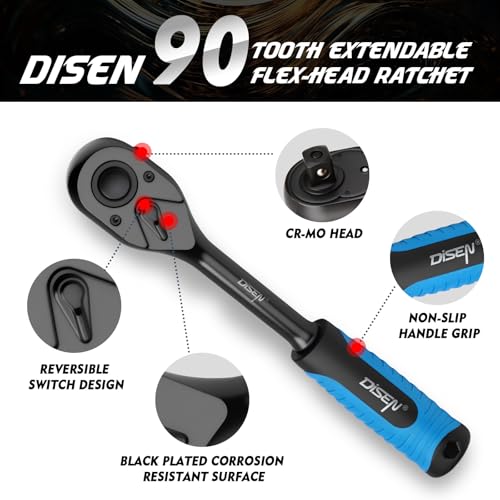 DISEN 3PCS Black Ratchet Set (1/2", 3/8", 1/4" Drive) - 90-Tooth Drive Ratchet Socket Wrench Reversible with Non-slip Rubber Grip, Quick Release & EVA Tray - Professional Ratchet Wrench Handle Kit - size: 3 pieces Standard Ratchet Set - Soft Handle
