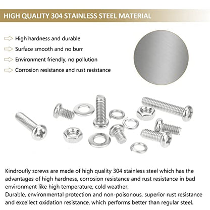 382 Pieces M4 x 5/6 /8/10 /12/16 /20mm Phillips Pan Head Machine Screws Nuts Washers Assortment Kit, 304 Stainless Steel, Fully Machine Thread - size: M4