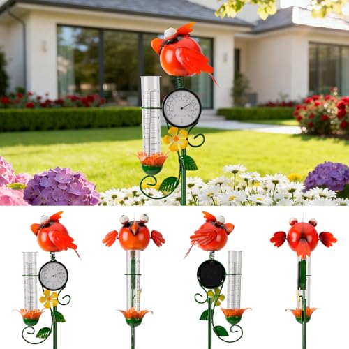 Joint Honglin Metal Adorable Bird Rain Gauge with Outdoor Temperature - color: Red