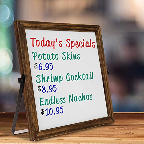 Excello Global Products Rustic Double Sided 11" x 11" Whiteboard: Reversible, Double Sided, Dry Erase, Magnetic, Small, Portable, Table Top Easel Board with Stand and Wooden Frame