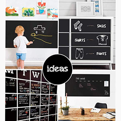 Extra Large Chalkboard Peel and Stick Paper 9 Feet roll (108 inches) + (5) Color Chalk Included - by Simple Shapes - size: 108 inches x 17.7 inches