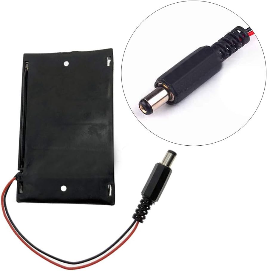 2Pack 6 x AA Power Box 9V Black Battery Pack Holder Case Box with DC Plug Barrel Jack Connector for Wireless Camera Halloween LED Light Strip 2.1mm x 5.5mm