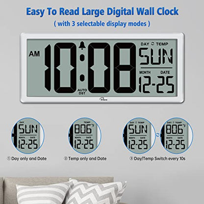 WallarGe 14.5'' Large Digital Wall Clock Battery Operated - color: White
