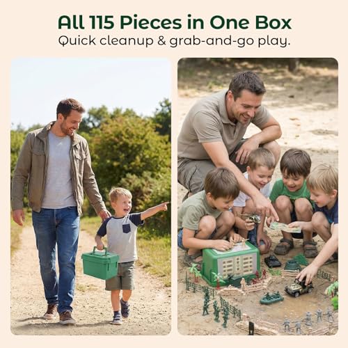 3 otters 115PCS Army Men Playset, 4-Color Soldiers, in a Storage Box