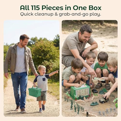 3 otters 115PCS Army Men Playset, 4-Color Soldiers, in a Storage Box