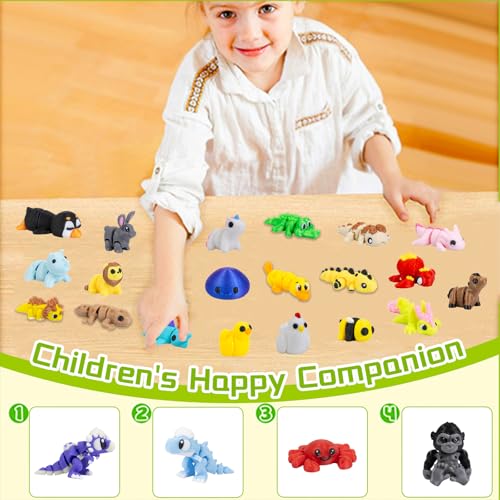 48 PCS Mini 3D Printed Animals Small Pack, Articulated 3D Animal Fidget Toys, Small 3D Printed Animal Figures for Party Favors, Goodie Bags and Classroom Activities - color: Brown