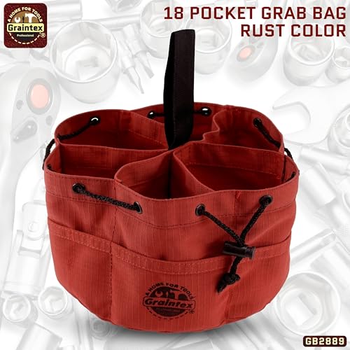 Graintex 18 Pockets Grab Bag Rip-stop Canvas Drawstring Closure, Small Part Organizer Pouch, Small Tools, Screws, Parts, Parachute Tool Bag for Efficient Storage - Rust - color: Rust