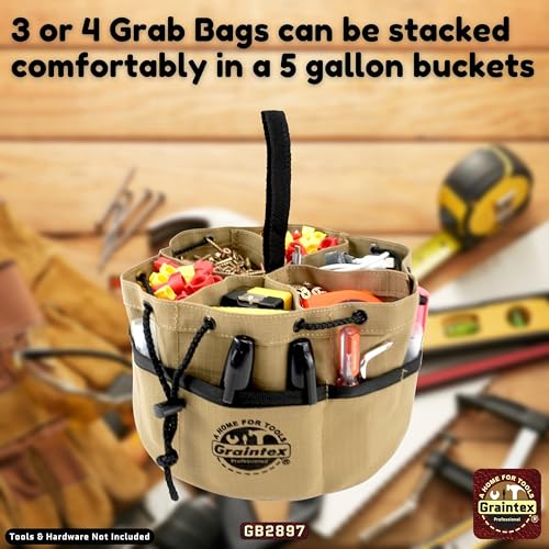 Graintex GB2897 18 Pockets Grab Bag Khaki Color Rip-Stop Canvas Drawstring Closure, Small Parts Organizer Bag, Parachute for Screws, Tools, - color: Khaki