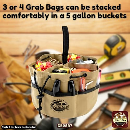 Graintex GB2897 18 Pockets Grab Bag Khaki Color Rip-Stop Canvas Drawstring Closure, Small Parts Organizer Bag, Parachute for Screws, Tools, - color: Khaki