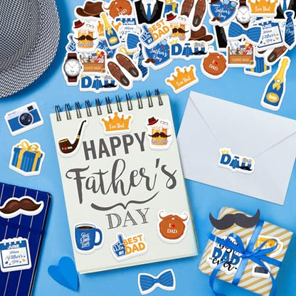 300Pcs Father's Day Foam Stickers, Cute Beard Tie Dad Foam Sticker Self Adhesive Fathers Day Stickers for Father's Day DIY Arts Crafts Party Favors School Activity Reward - style: Father's Day
