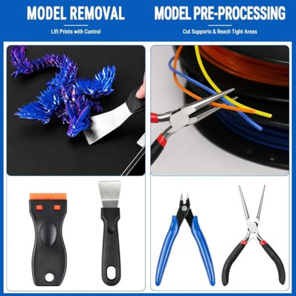 56Pcs 3D Printer Tools Kit with Storage Case, 3D Printer Accessories - Deburring Tool, Removing Scrapers, Metal Files, Brushes, Engraving Knives, Tweezers & More, for Bambu Lab, Ender 3, Kobra, etc