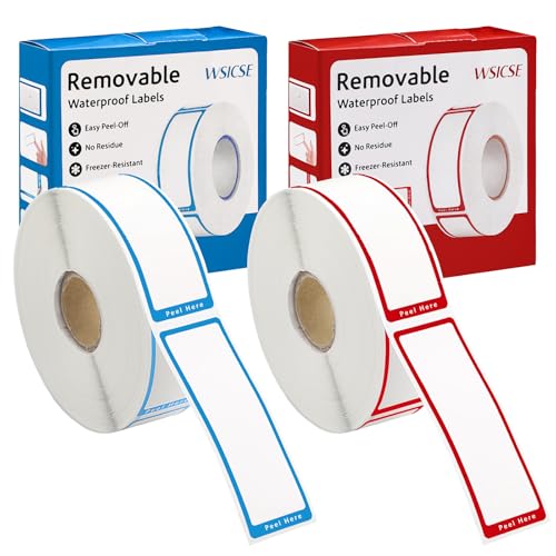 1000 Food Labels, Removable Freezer Labels with Dispenser, Red/Blue - size: 1 x 3 in