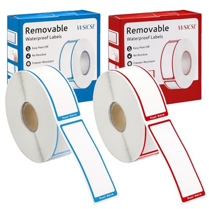 1000 Food Labels, Removable Freezer Labels with Dispenser, Red/Blue - size: 1 x 3 in