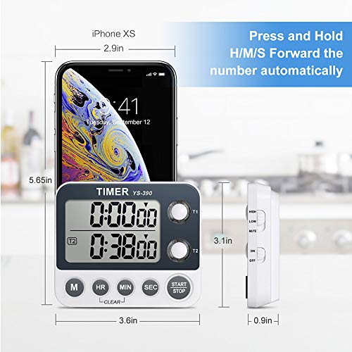 Digital Kitchen Cooking Timer, Dual Count Up & Down with Magnetic Back, Large Display, Adjustable Volume and Flashing Alarm Light, ON/Off Switch Stopwatch, Battery Included - color: Black