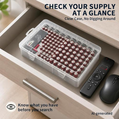 Xuerdon 120-Slot Battery Organizer Case with Tester for AA AAA & Coin Cells - color: white with Tester