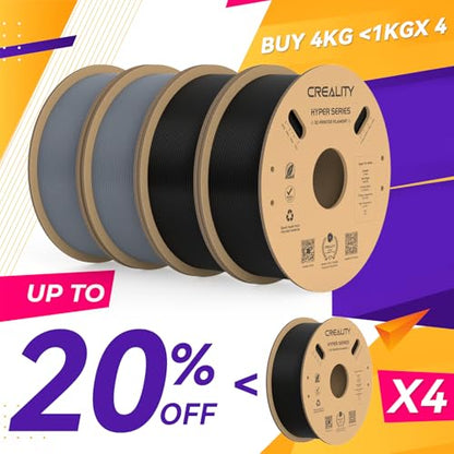 Creality Hyper PLA Filament 1.75mm, 30-600mm/s High Speed 3D Printer Filament, Dimensional Accuracy +/-0.02mm, Fit Most FDM 3D Printers, 4 Pack 1kg Spool(2.2lbs), Black & Grey - color: Black & Grey