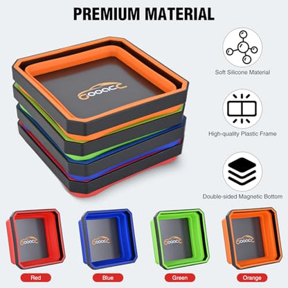 GOOACC 4Pcs Square Collapsible Magnetic Trays Set Red Orange Blue Green - color: Red/Orange/Blue/Green