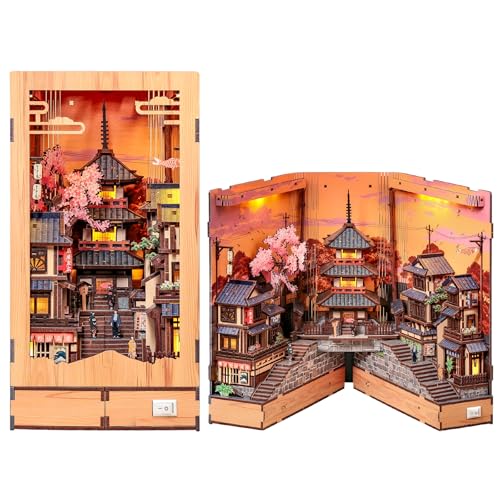 CUTEBEE Book Nook Kit for Adults, DIY Miniature House Japanese Street - color: Twilight Sakura Path
