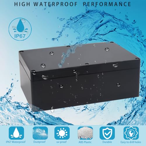 Watertight Junction Box, IP67 Waterproof Project Box Durable ABS Plastic Electronic Enclosure Case for DIY Electrical Project Black 9.06" x 5.91" x 3.35"(230 x 150 x 85 mm) - size: 9.06" x 5.91" x 3.35"
