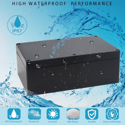 Watertight Junction Box, IP67 Waterproof Project Box Durable ABS Plastic Electronic Enclosure Case for DIY Electrical Project Black 9.06" x 5.91" x 3.35"(230 x 150 x 85 mm) - size: 9.06" x 5.91" x 3.35"