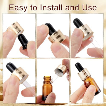 30 Pack 5ml Amber Glass Dropper Sample Bottles with Golden Caps - color: Amber, size: 5mL-30pcs