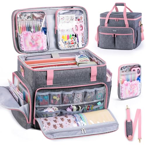AMOIGEE Large Craft Bag Organizer for Scrapbooking, Sewing & Art Supplies - color: Pink, size: W/No Wheels