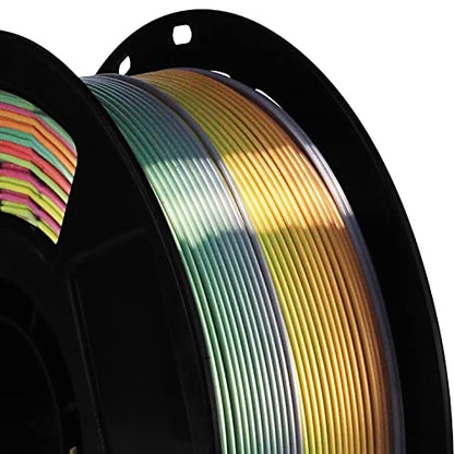 BBLIFE Silk Shiny Multi Color Fast Change Rainbow PLA Filament, 1kg 2.2lbs 1.75mm 3D Printing Material, Widely Support for FDM 3D Printer, Easy to Print - color: Rainbow