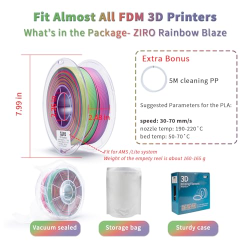 ZIRO 3D Printer Filament PLA, Fast Color Change Matte, 1KG Rainbow Blaze - color: Rainbow Blaze(matte)