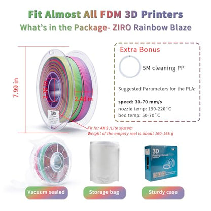 ZIRO 3D Printer Filament PLA, Fast Color Change Matte, 1KG Rainbow Blaze - color: Rainbow Blaze(matte)