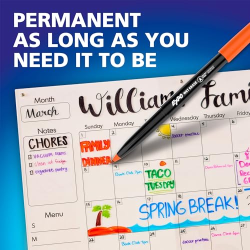 EXPO Wet Erase Markers, Semi-Permanent, Black, Ultra Fine Tip - For Writing on Glass, Whiteboards, Mirrors, Calendar, Labeling, Organizing, 12 Count (Pack of 12) - size: 12 Count (Pack of 12)