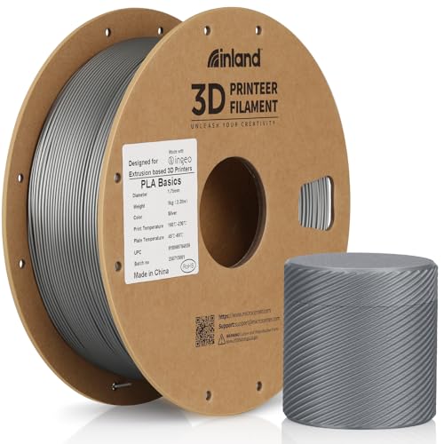 Inland PLA Basics Filament 1.75mm, 1kg Spool – Dimensional Accuracy ±0.02mm, Neatly Wound, Fits Most FDM 3D Printers (Silver, 1 Pack) - color: 1kg Silver
