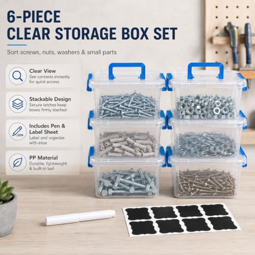 Tool Box Organizer, Screw Organizer, 6 Stackable Boxes with Handles