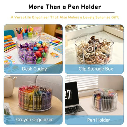 SUPEASY Acrylic Rotating Pencil Holder, 360° Clear Marker Organizer