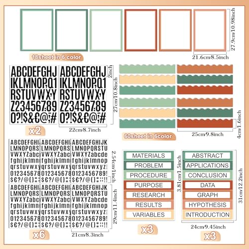 Sinload 92 Pcs Science Fair Board Supplies 60 Trim Scalloped Poster Boards 18 Presentation Subtitles 6 Project Titles 8 Letter Sticker for Classroom Display Boards(Boho Color,Wave) - color: Boho Color, style: Wave