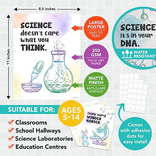 Decorably 12 Science Quotes Posters for Classroom, 8.5x11in Educational, Matte-Laminated School Decor - for Hallways, Bulletin Boards, Home Study Room - size: 11 x 8.5 in