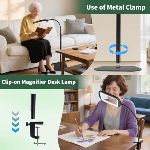 10X 30X Extra Large Magnifying Glass with Light and Stand - color: Matt Black