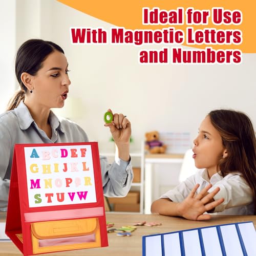 Jetec 4 Pcs Magnetic Desktop Pocket Chart Stand with Pen Case Foldable Double Sided Small Tabletop Pocket Chart Dry Erase Magnetic Boards for Classroom Easel Tabletop Whiteboard for Kids 15 x 12.6 in