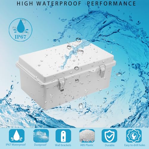 Waterproof Outdoor Electrical Junction Box Weatherproof IP67 ABS Plastic Enclosure Switch Router Project Box with Mounting Plate with Wall Bracket 2 Cable Glands Grey 10.23" x 6.3" x 3.94" - color: Grey, size: 10.23" x 6.3" x 3.94" 1pc