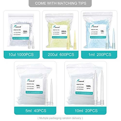 JOANLAB Micropipette 10-100ul Manual Adjustable Single Channel Pipettes High Accurate Lab Pipettes with 600pcs Pipette Tips - color: 10-100ul