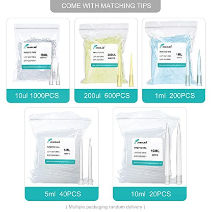 JOANLAB Micropipette 10-100ul Manual Adjustable Single Channel Pipettes High Accurate Lab Pipettes with 600pcs Pipette Tips - color: 10-100ul